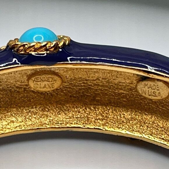 Kenneth Jay Lane Gold Lapis Turquoise Hinged Bangle - Picture 4 of 13